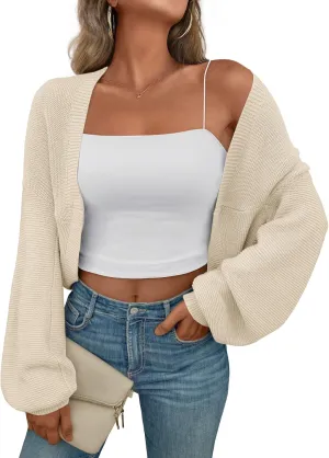LILLUSORY Bolero Shrug Cardigan Sweater Fall Batwing Long Sleeve Cropped Open Front Knitted Sweaters