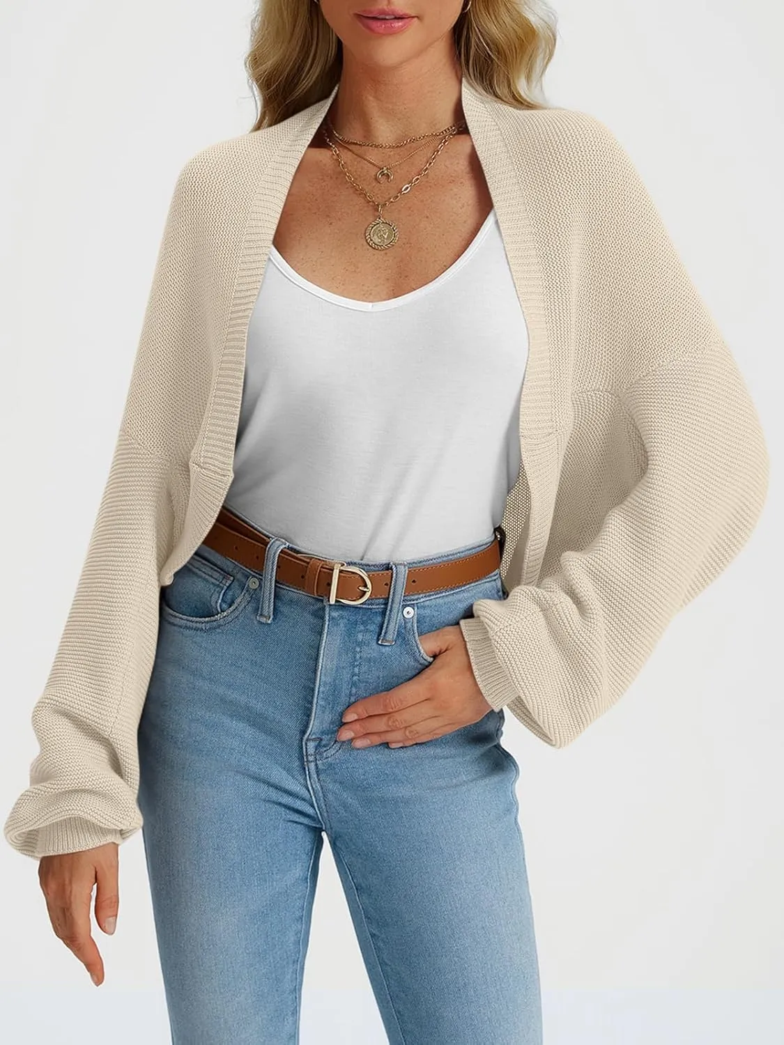 LILLUSORY Bolero Shrug Cardigan Sweater Fall Batwing Long Sleeve Cropped Open Front Knitted Sweaters