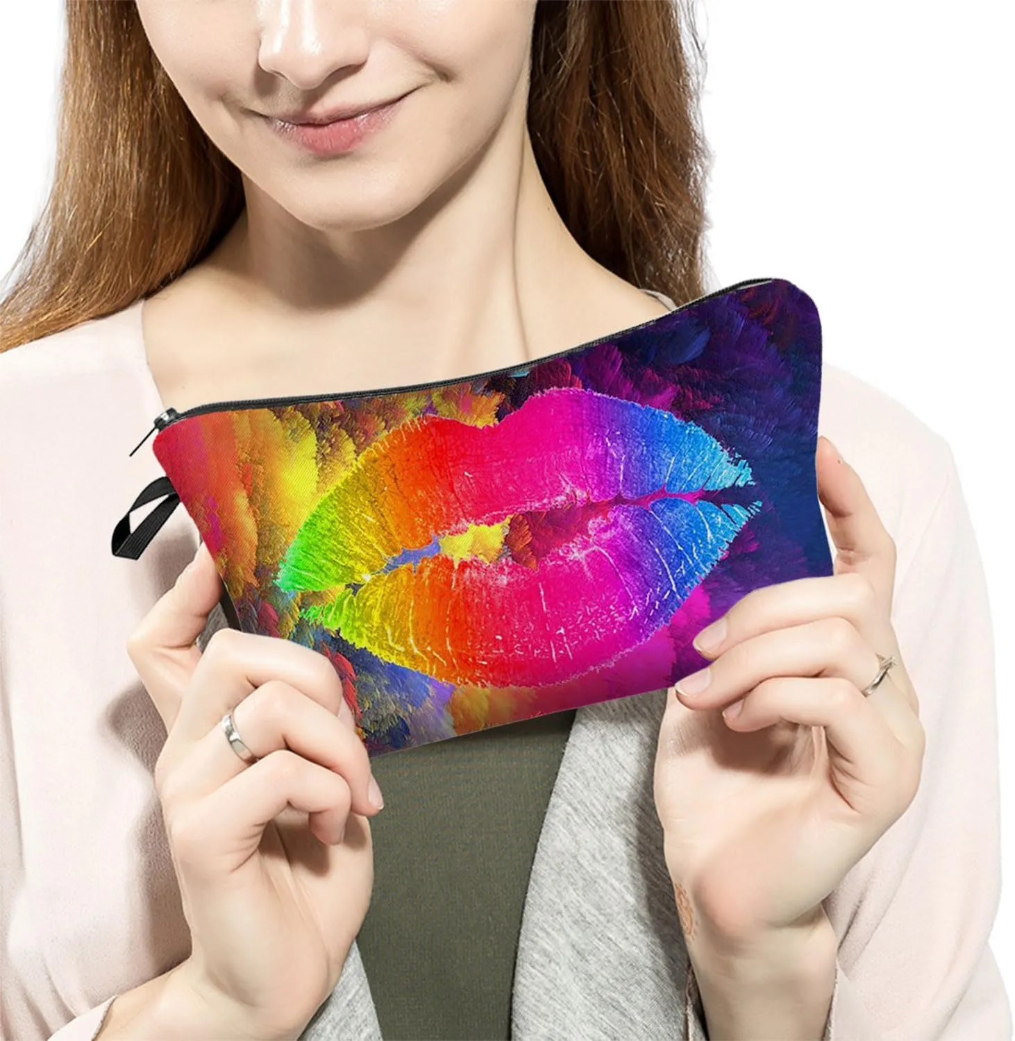 Lip Stylish Print Makeup Bag Cute Makeup Bag Travel Toiletry Zipper Pouch Organizer Gift Colorful Lip Makeup Bag for Girls Sisters