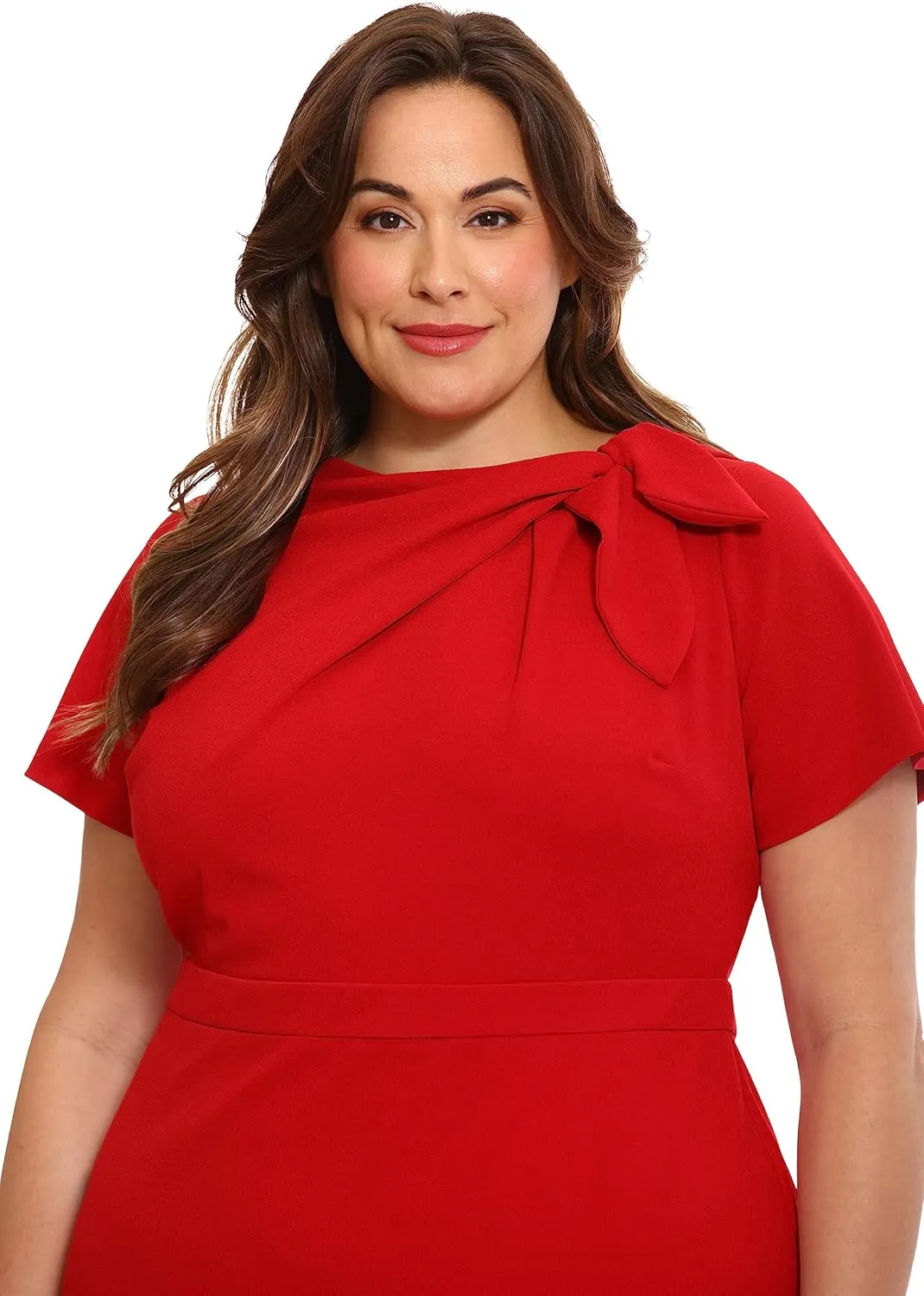 London Times Women's Boat Neck Side Tie Short Sleeve Knee Length-Cocktail Party Summer Dress with Bow Detail