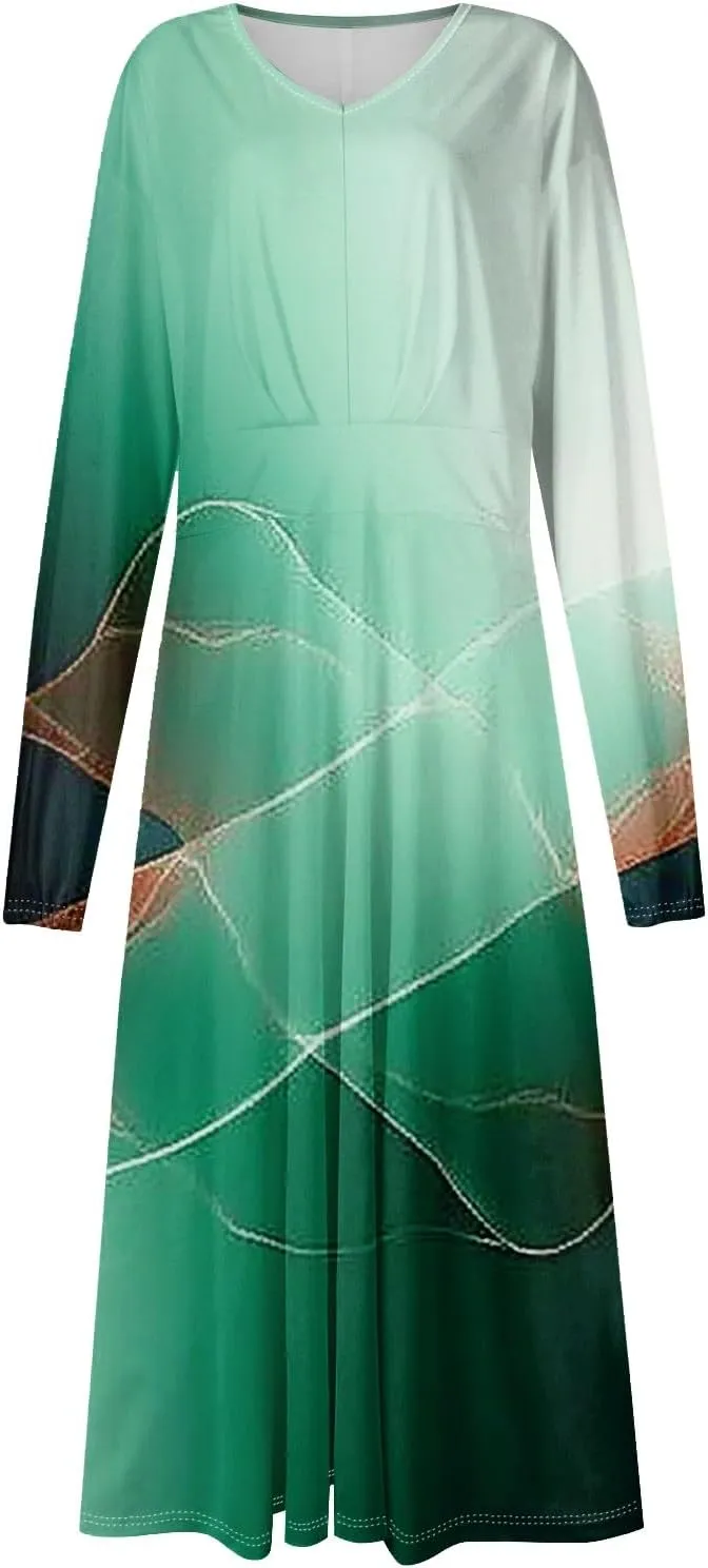 Long Sleeve Dress Women Midi Spring V Neck Puff Sleeve Wrap Dress Floral Graphic High Waist Ruched Dresses Party Dress
