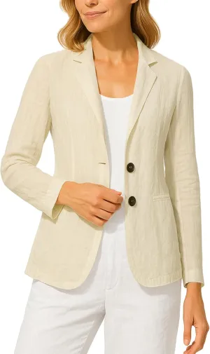 Long Sleeve Linen Blazer Women 2025 Summer Lightweight Breathable Lapel Beach Vacation Jacket With Pockets