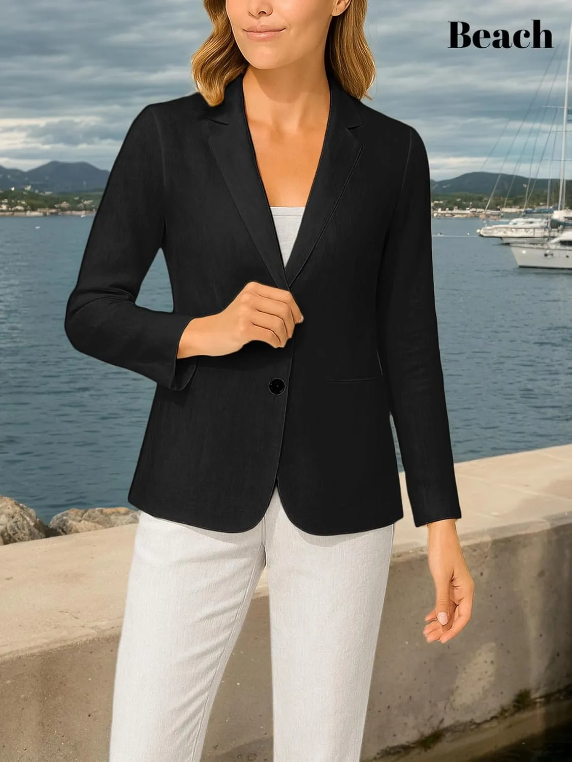 Long Sleeve Linen Blazer Women 2025 Summer Lightweight Breathable Lapel Beach Vacation Jacket With Pockets