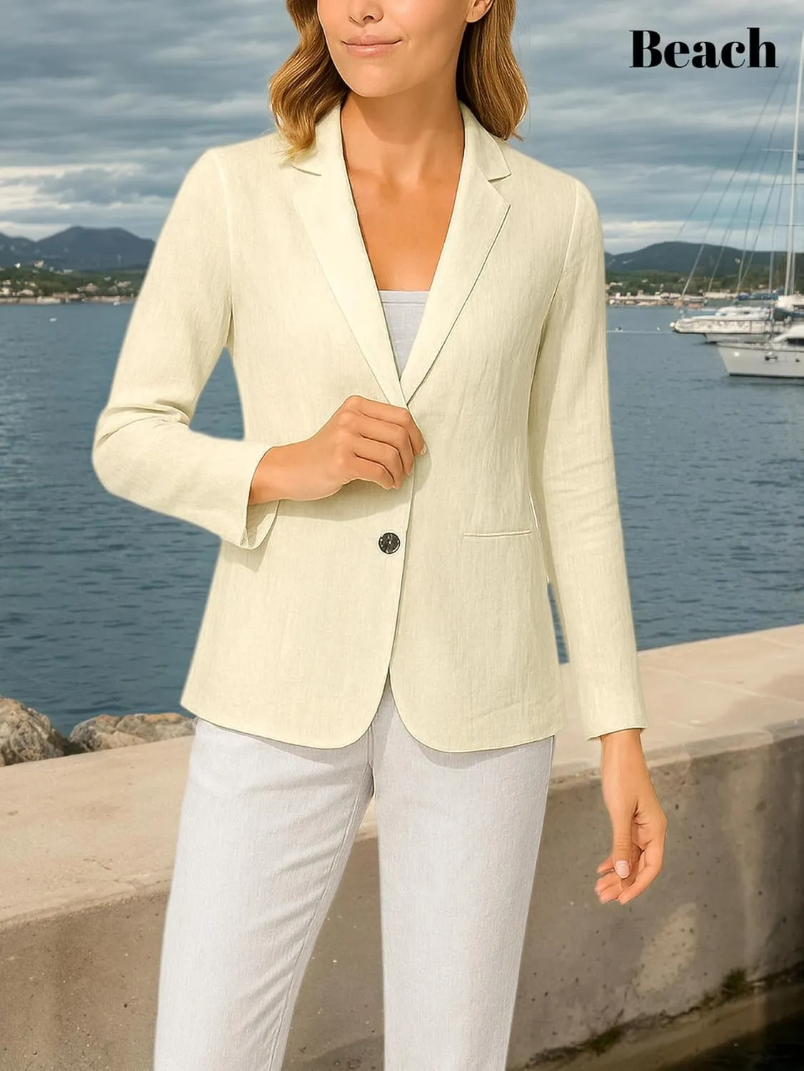Long Sleeve Linen Blazer Women 2025 Summer Lightweight Breathable Lapel Beach Vacation Jacket With Pockets