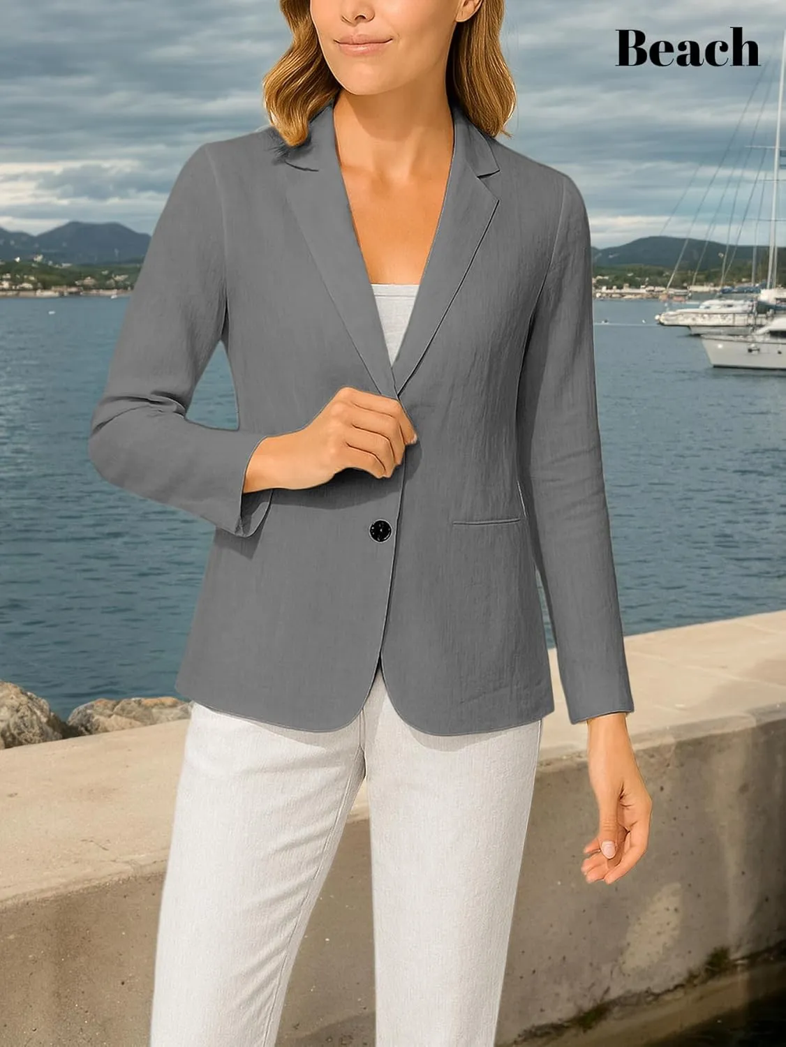Long Sleeve Linen Blazer Women 2025 Summer Lightweight Breathable Lapel Beach Vacation Jacket With Pockets