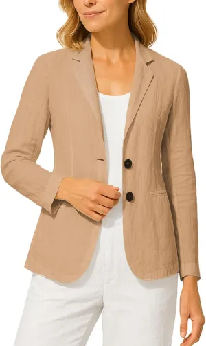 Long Sleeve Linen Blazer Women 2025 Summer Lightweight Breathable Lapel Beach Vacation Jacket With Pockets