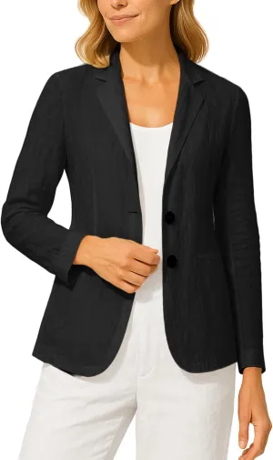Long Sleeve Linen Blazer Women 2025 Summer Lightweight Breathable Lapel Beach Vacation Jacket With Pockets