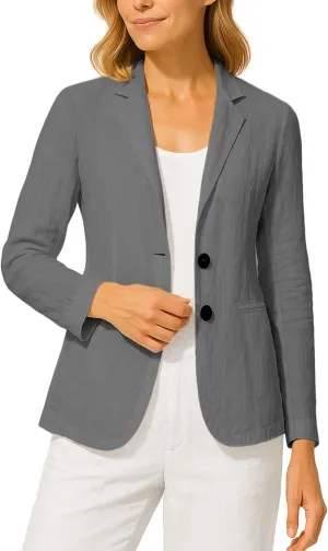 Long Sleeve Linen Blazer Women 2025 Summer Lightweight Breathable Lapel Beach Vacation Jacket With Pockets