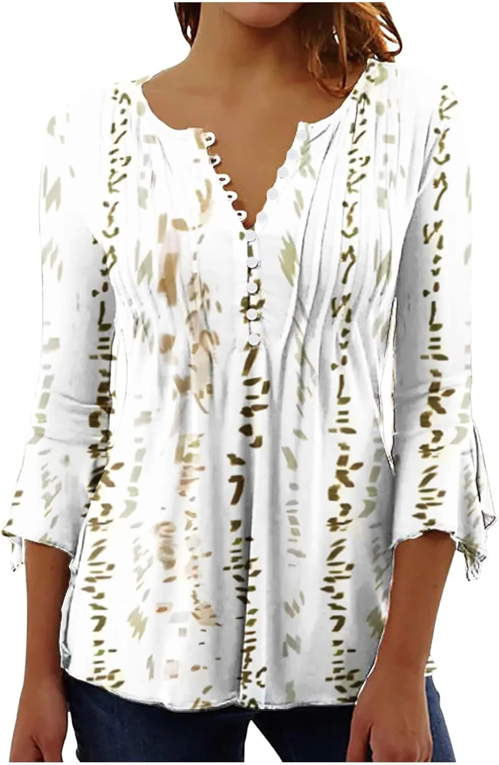 LRMQS 3/4 Length Sleeve Womens Tops 2025 Casual Summer Boho Spring Tunic Shirts Trendy Floral Bohemian Blouses Ladies Clothes
