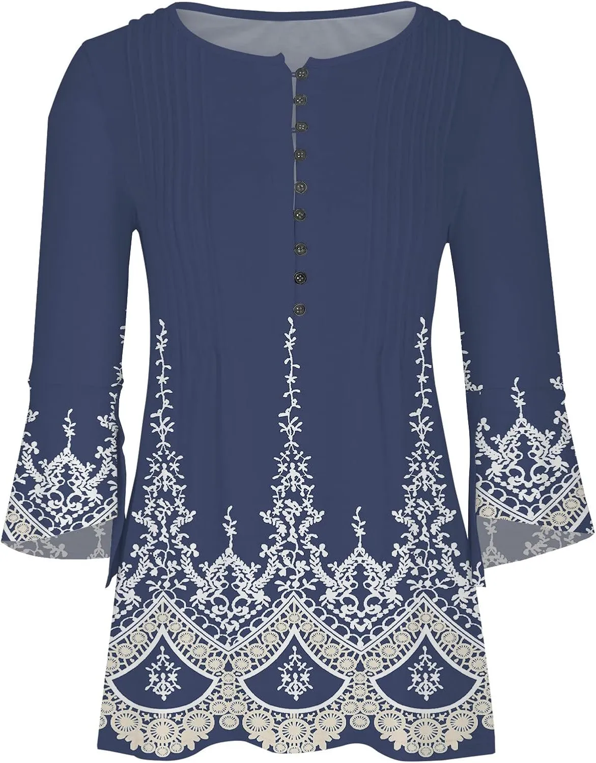 LRMQS 3/4 Length Sleeve Womens Tops 2025 Casual Summer Boho Spring Tunic Shirts Trendy Floral Bohemian Blouses Ladies Clothes