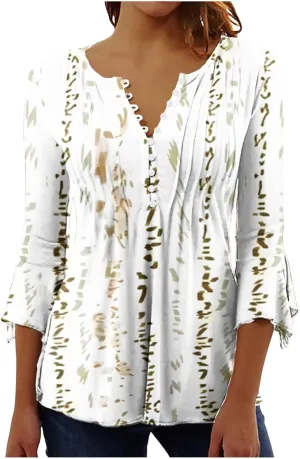 LRMQS 3/4 Length Sleeve Womens Tops 2025 Casual Summer Boho Spring Tunic Shirts Trendy Floral Bohemian Blouses Ladies Clothes