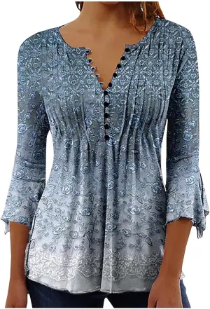 LRMQS 3/4 Length Sleeve Womens Tops 2025 Casual Summer Boho Spring Tunic Shirts Trendy Floral Bohemian Blouses Ladies Clothes