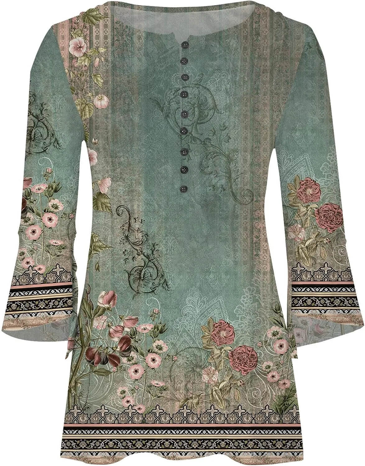 LRMQS 3/4 Length Sleeve Womens Tops 2025 Casual Summer Boho Spring Tunic Shirts Trendy Floral Bohemian Blouses Ladies Clothes