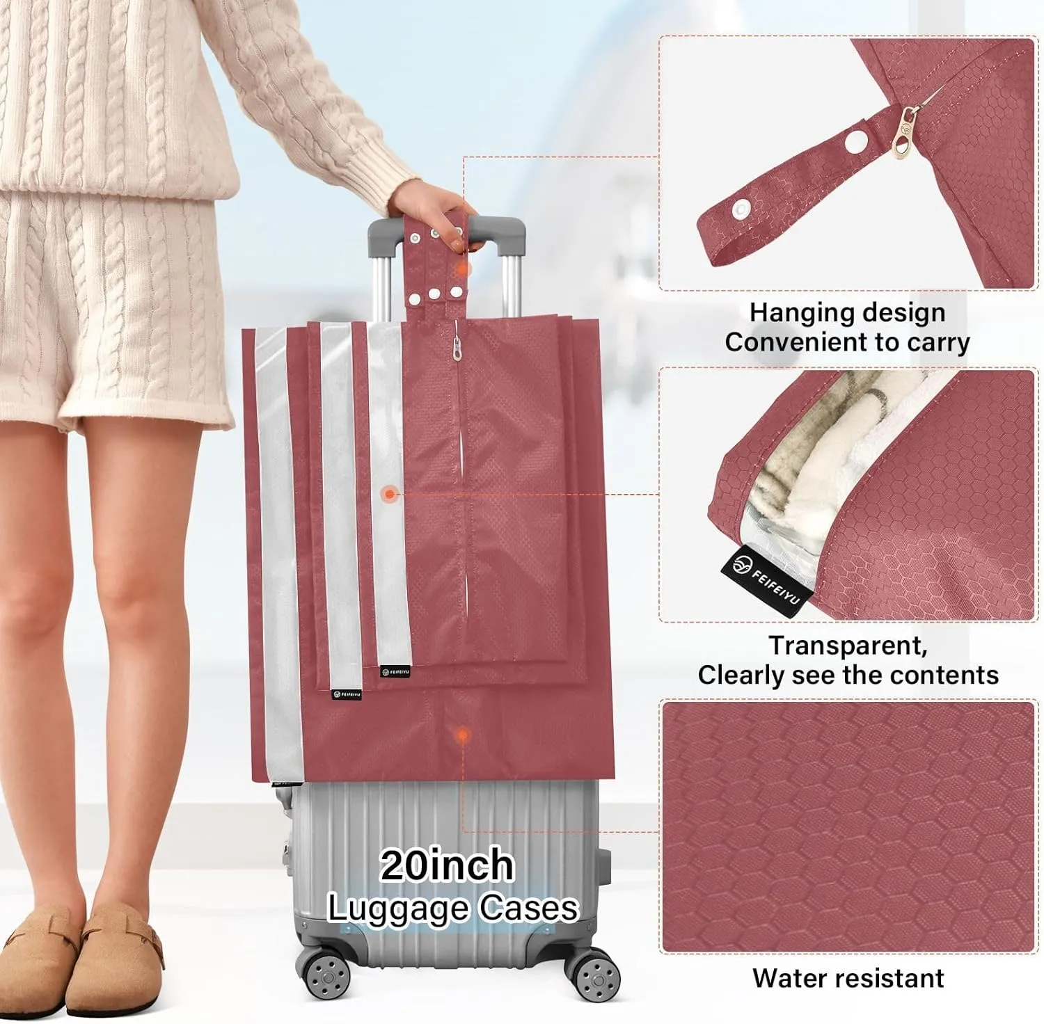 Luggage Space Saver, Luggages Management Personnel, Red, With Zipper, 3 Set Travel Packing Cubes For Suitcases, Garment Bag Closet Storage