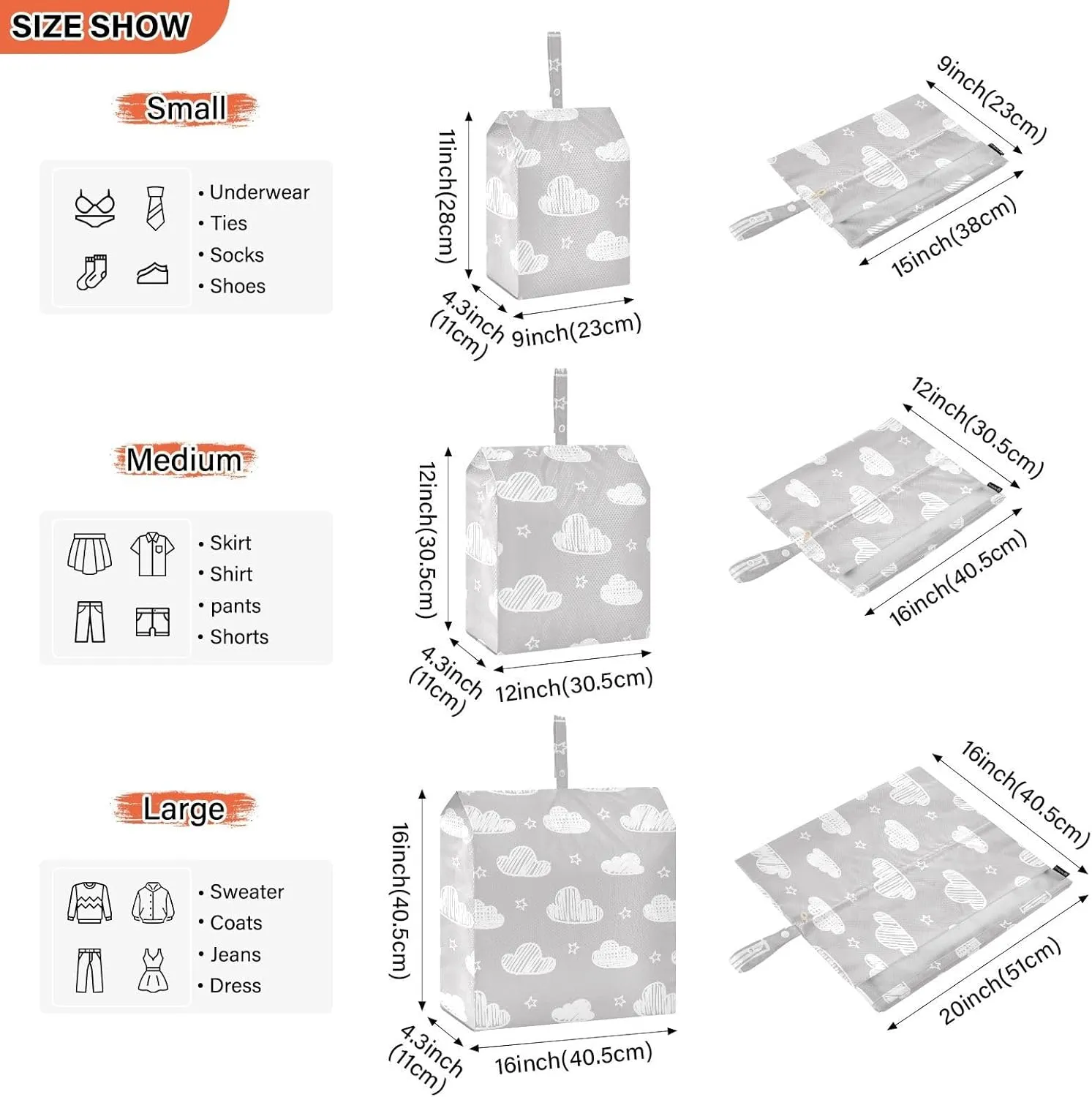 Luggage Space Saver, Organizadores De Maletas Para, Handdrawn Clouds Stars, With Zipper, 3 Set Travel Packing Cubes For Suitcases, Garment Bag Closet Storage