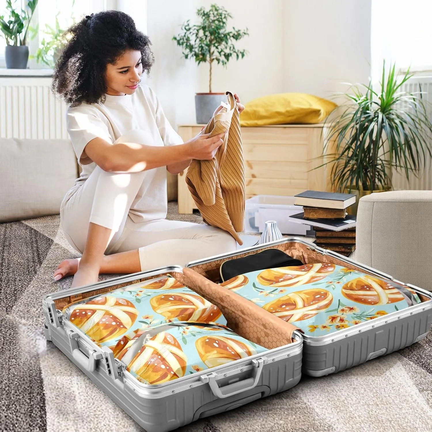 Luggage Space Saver, Organizadores De Maletas Para, Happy Easter Hot Cross Buns, With Zipper, 3 Set Travel Packing Cubes For Suitcases, Garment Bag Closet Storage