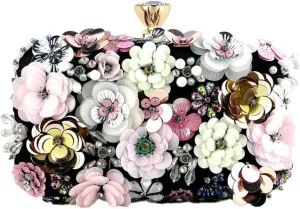 Luxury Flower Evening Clutch, Elegant Women's Party Purse, Handmade Beaded Rhinestone Bag, Perfect for Weddings/Balls/Dinners