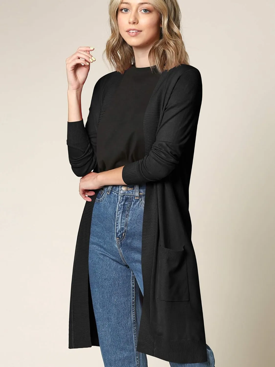 Made By Johnny Women's Open Front Casual Long Sleeve Knit Classic Sweaters Cardigan with Pockets