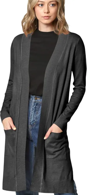 Made By Johnny Women's Open Front Casual Long Sleeve Knit Classic Sweaters Cardigan with Pockets