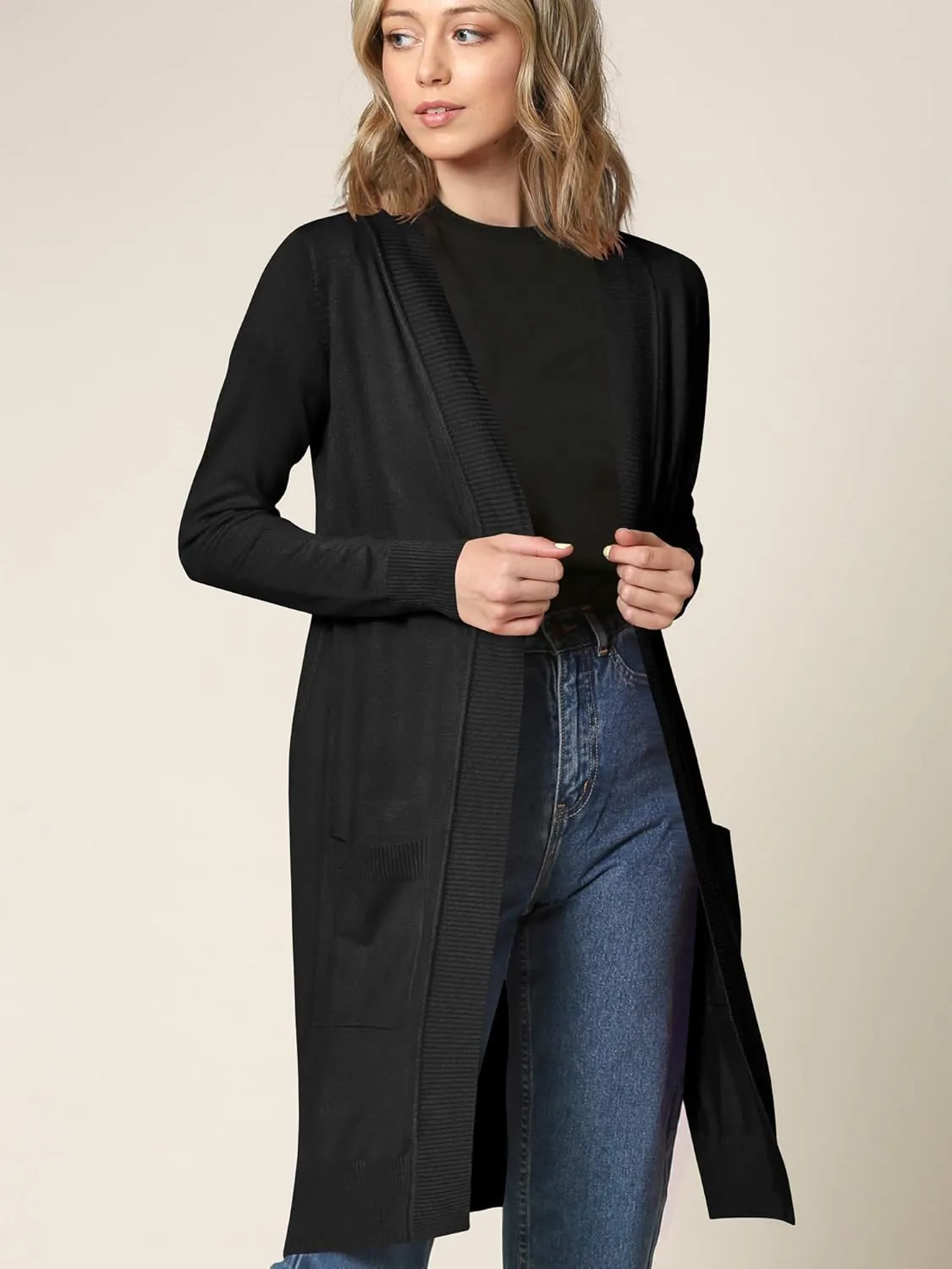 Made By Johnny Women's Open Front Casual Long Sleeve Knit Classic Sweaters Cardigan with Pockets