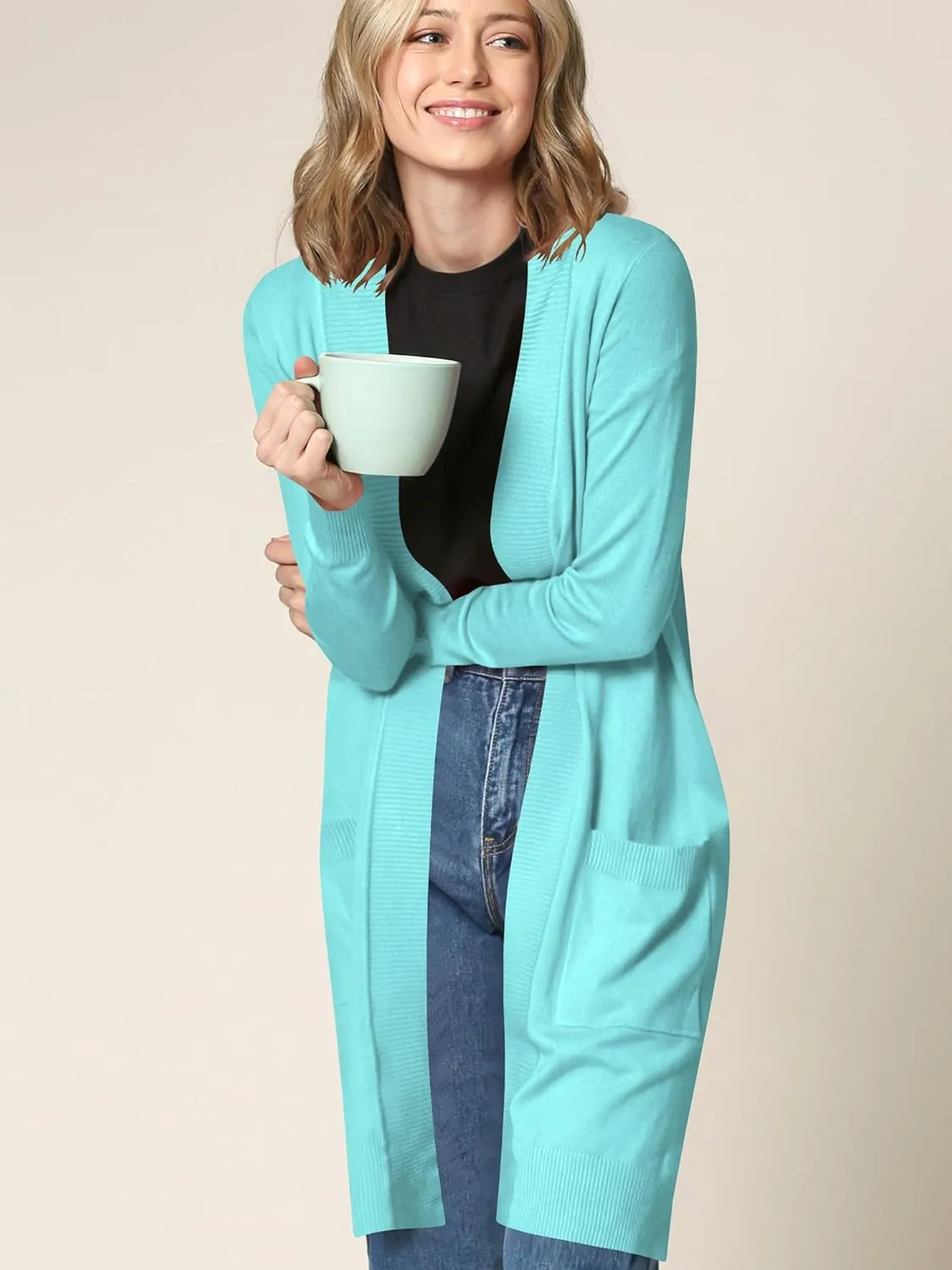 Made By Johnny Women's Open Front Casual Long Sleeve Knit Classic Sweaters Cardigan with Pockets