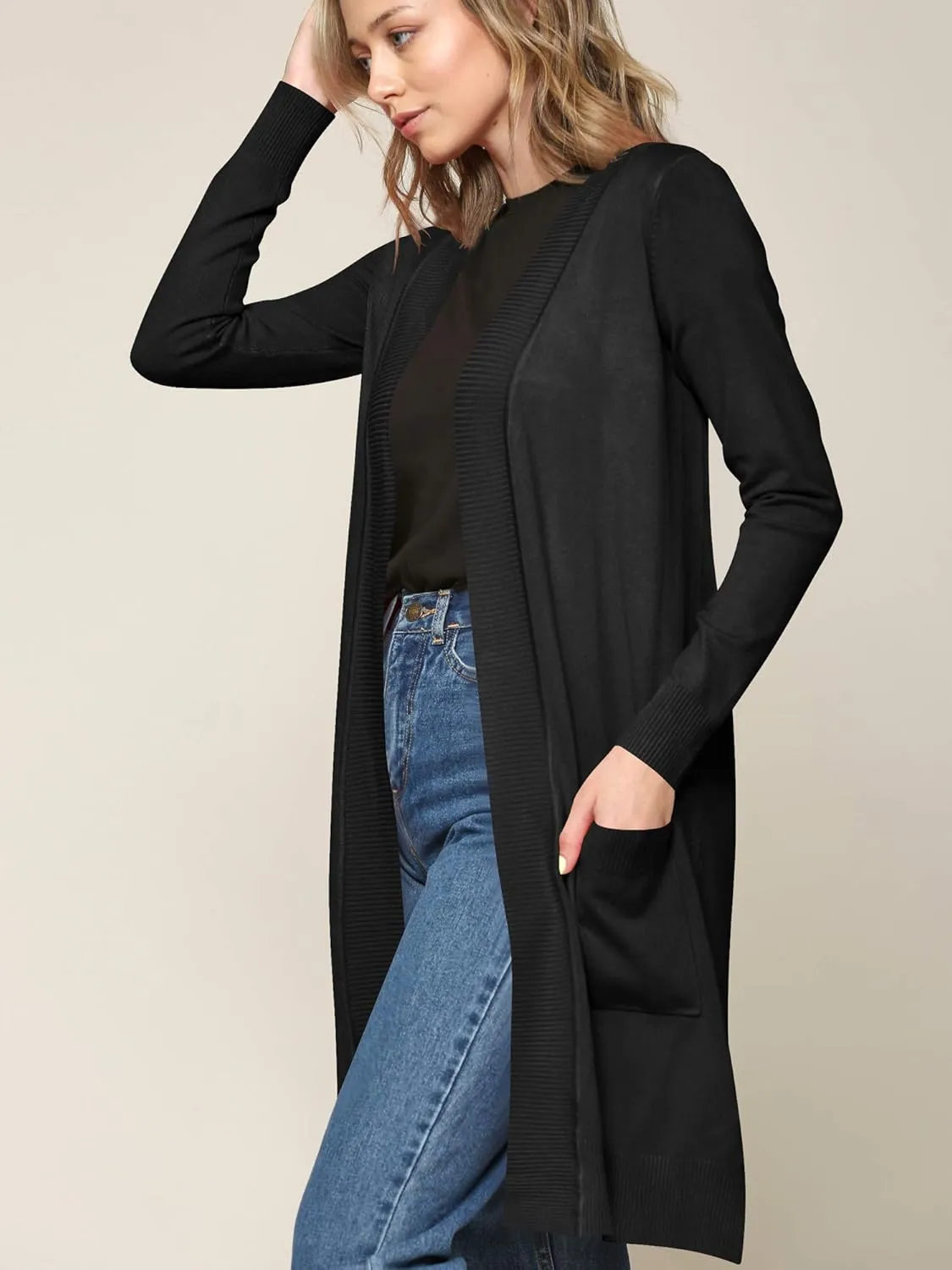 Made By Johnny Women's Open Front Casual Long Sleeve Knit Classic Sweaters Cardigan with Pockets