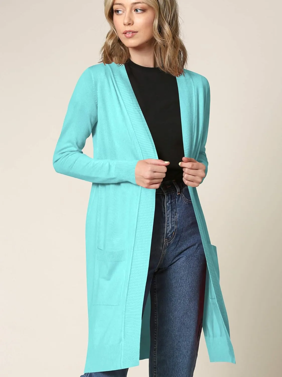 Made By Johnny Women's Open Front Casual Long Sleeve Knit Classic Sweaters Cardigan with Pockets