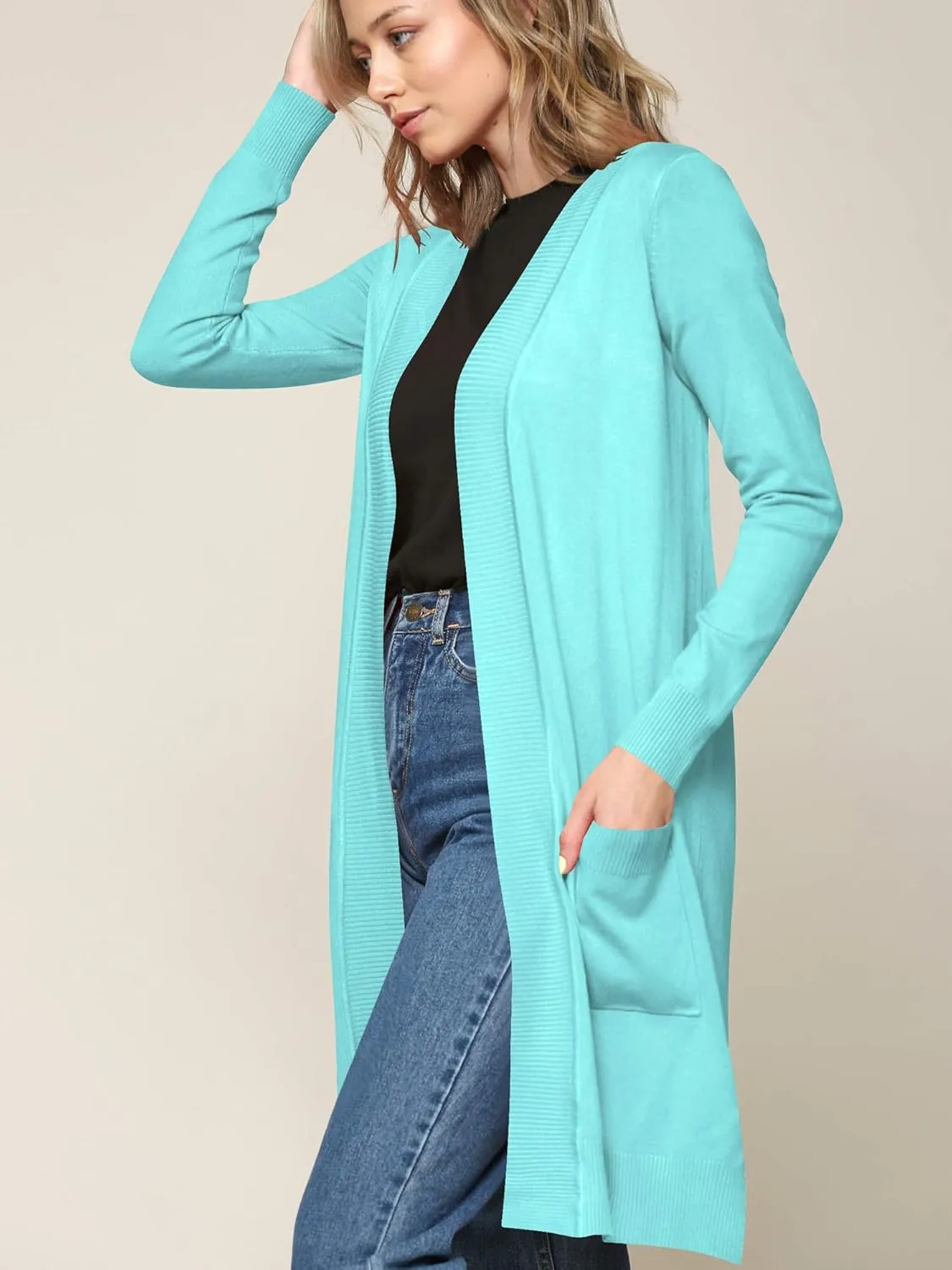 Made By Johnny Women's Open Front Casual Long Sleeve Knit Classic Sweaters Cardigan with Pockets