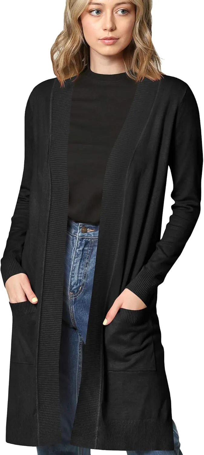 Made By Johnny Women's Open Front Casual Long Sleeve Knit Classic Sweaters Cardigan with Pockets
