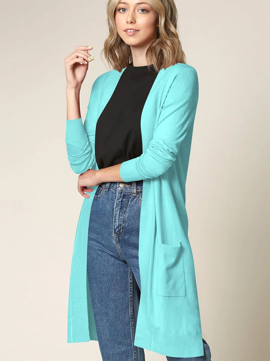 Made By Johnny Women's Open Front Casual Long Sleeve Knit Classic Sweaters Cardigan with Pockets