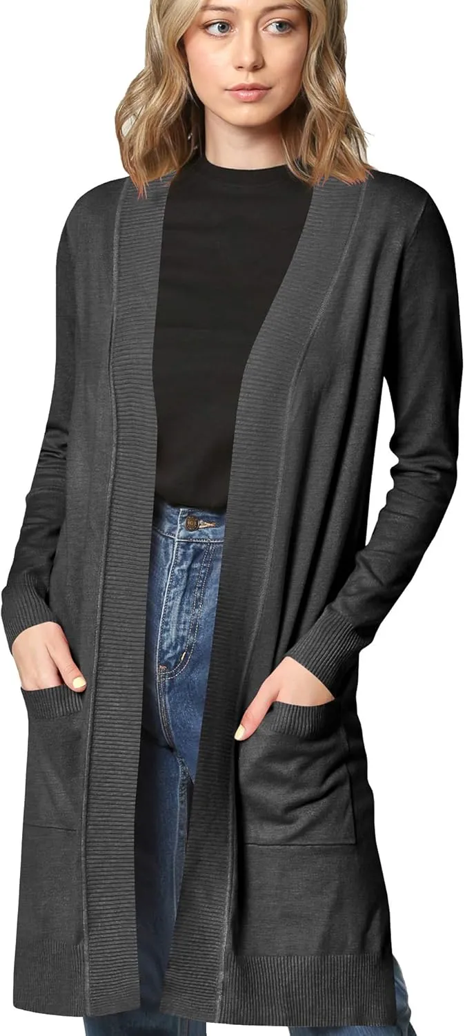 Made By Johnny Women's Open Front Casual Long Sleeve Knit Classic Sweaters Cardigan with Pockets