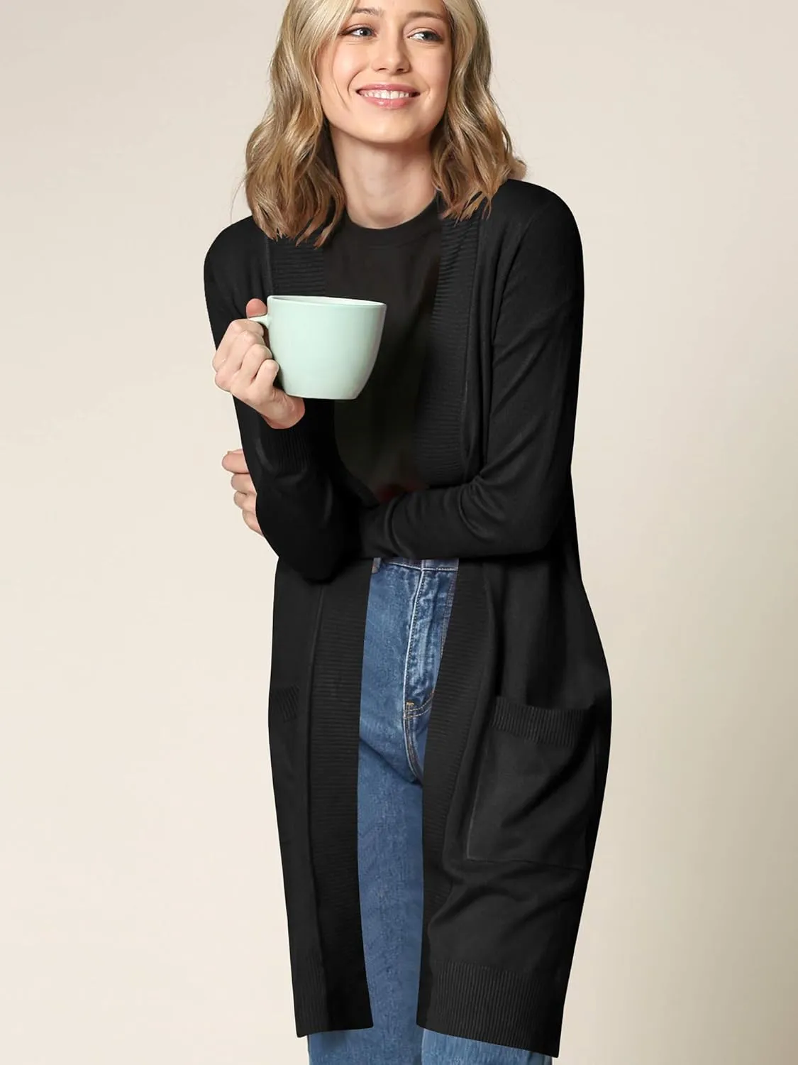 Made By Johnny Women's Open Front Casual Long Sleeve Knit Classic Sweaters Cardigan with Pockets