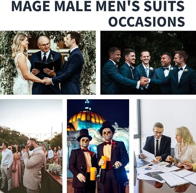MAGE MALE Men's Suit Jacket One Button Elegant Solid Slim Fit Single Breasted Party Blazer Jacket