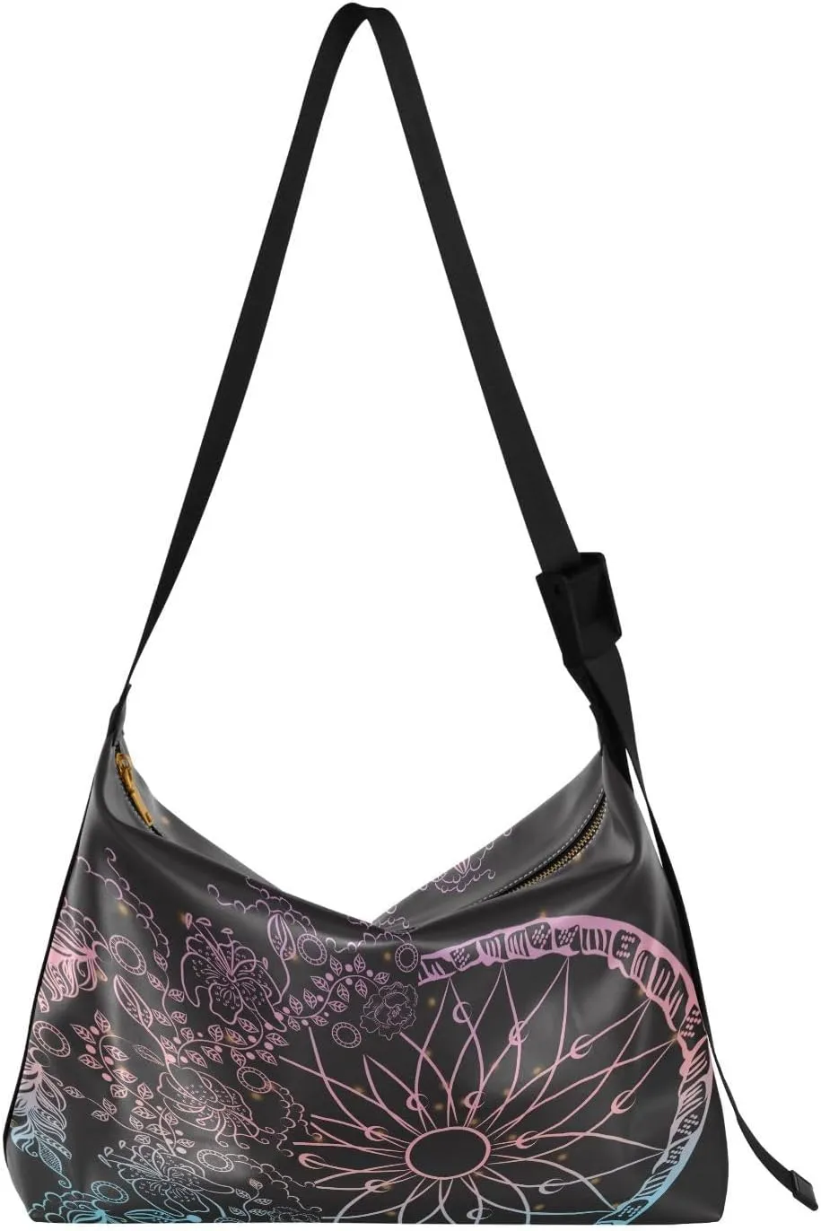 Magic Dream Catchers Feathers Hobo Crossbody Bags for Women Leather Large Shoulder Bag Cross Body Ethnic Chic Trendy Womens Tote Bags Handbag for Travel Shopping