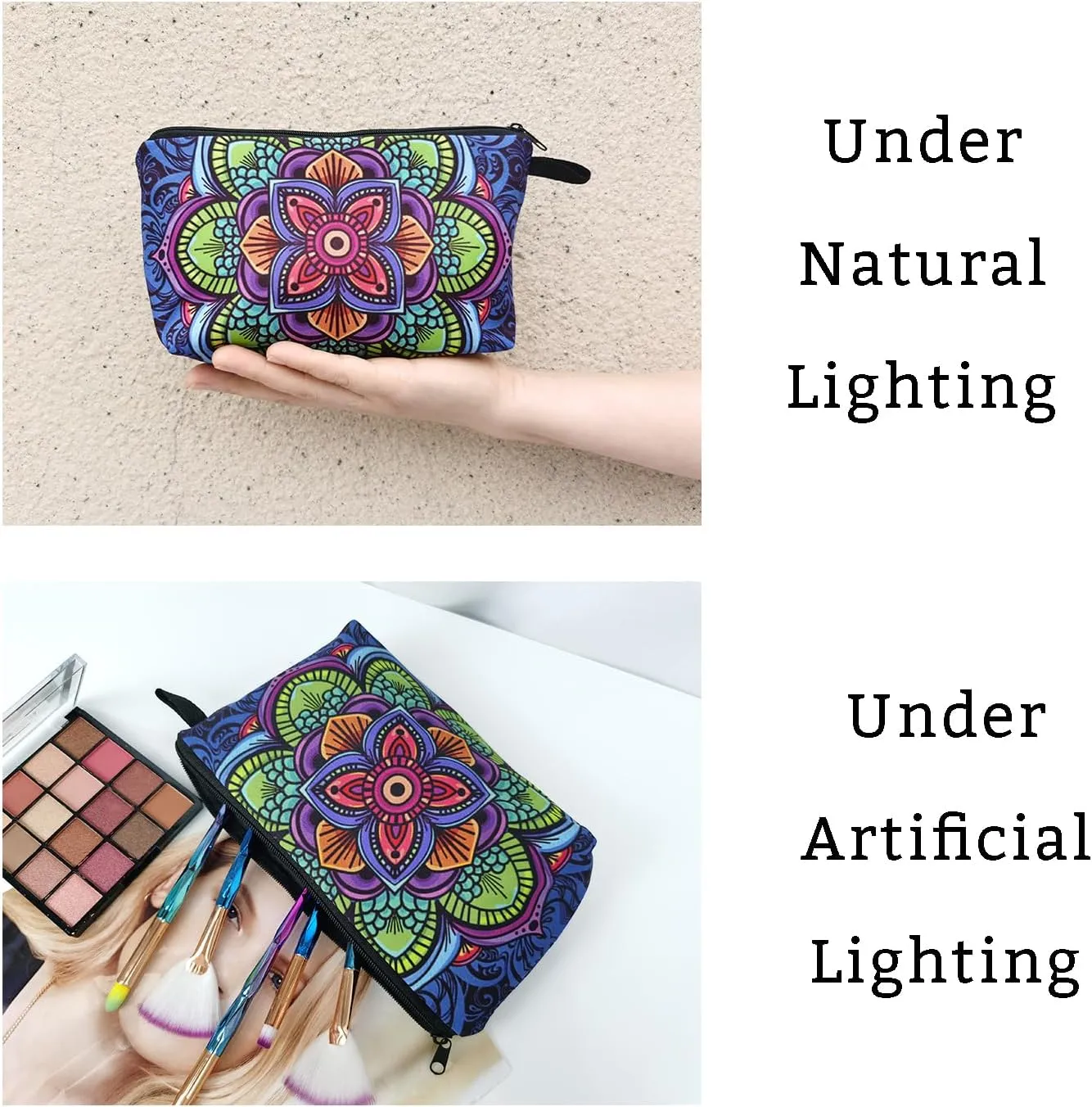 Mandala Flowers Cosmetic Bag Cute Stylish Small Makeup Organizer Zipper Pouch Floral Mandala Birthday Aesthetic Present for Women Friends Sisters