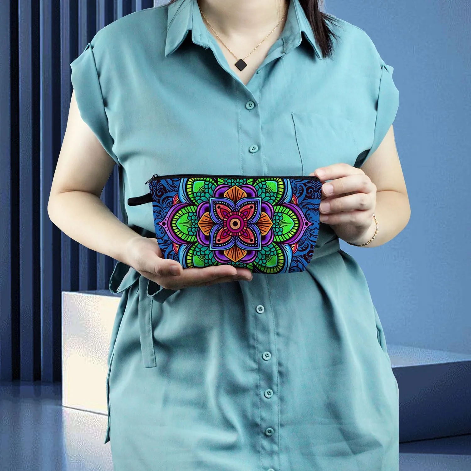 Mandala Flowers Cosmetic Bag Cute Stylish Small Makeup Organizer Zipper Pouch Floral Mandala Birthday Aesthetic Present for Women Friends Sisters