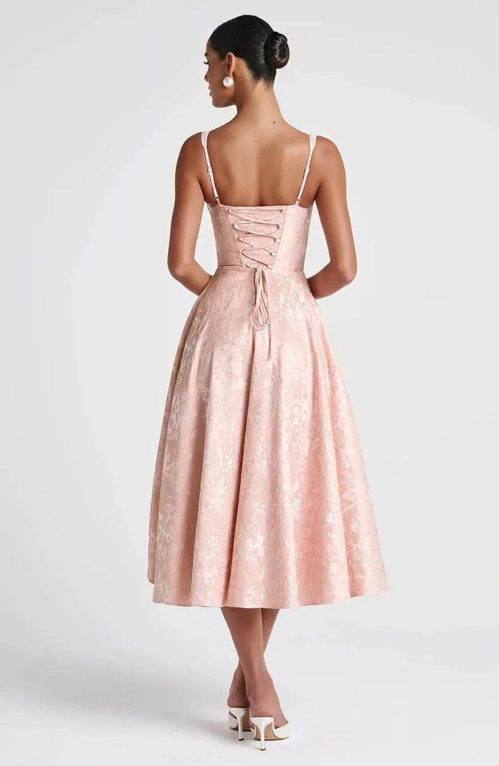 Maxianever Jacquard Satin Midi Dresses for Women 2025 Sweetheart A-Line Prom Cocktail Gown