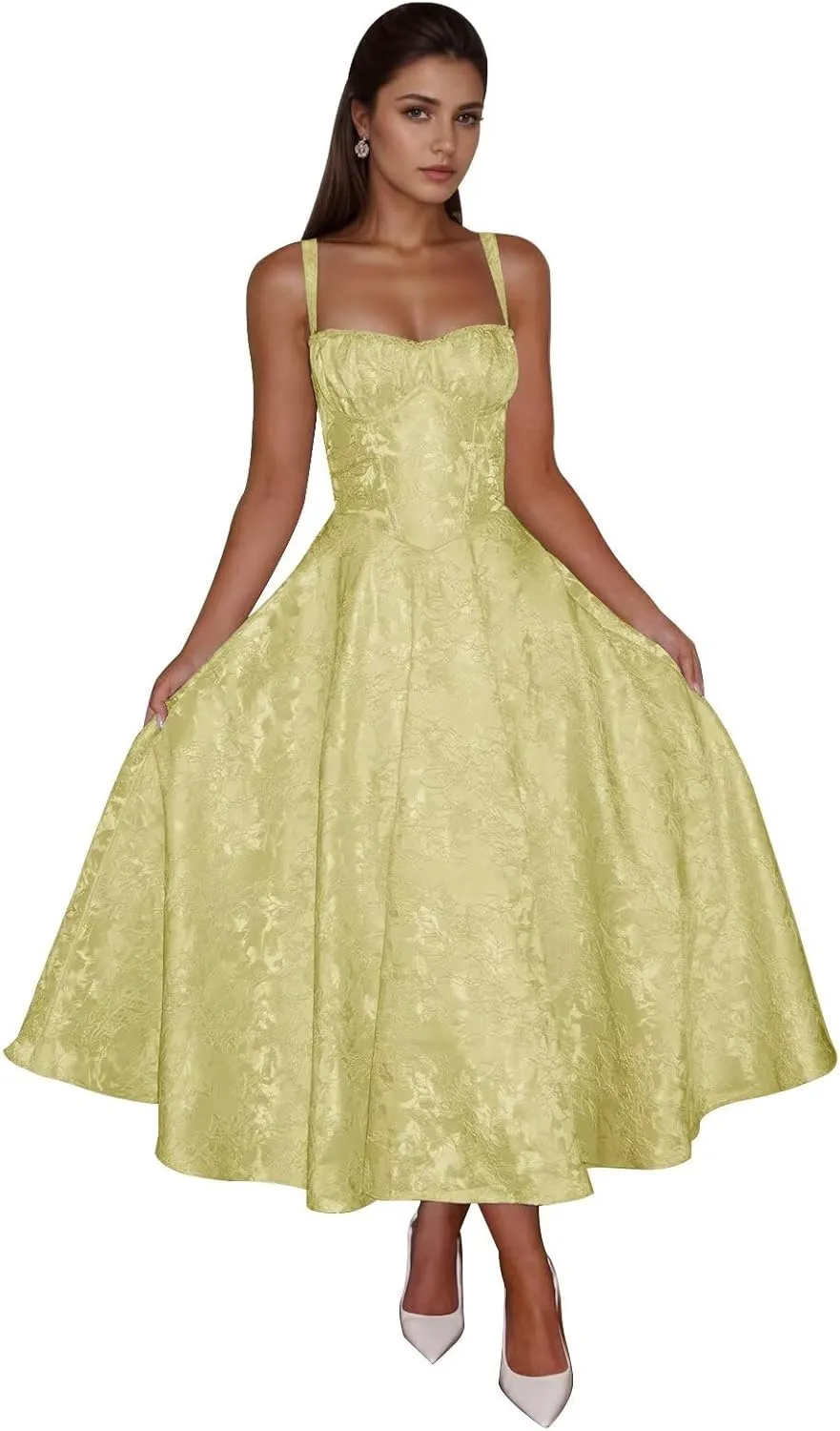 Maxianever Jacquard Satin Midi Dresses for Women 2025 Sweetheart A-Line Prom Cocktail Gown