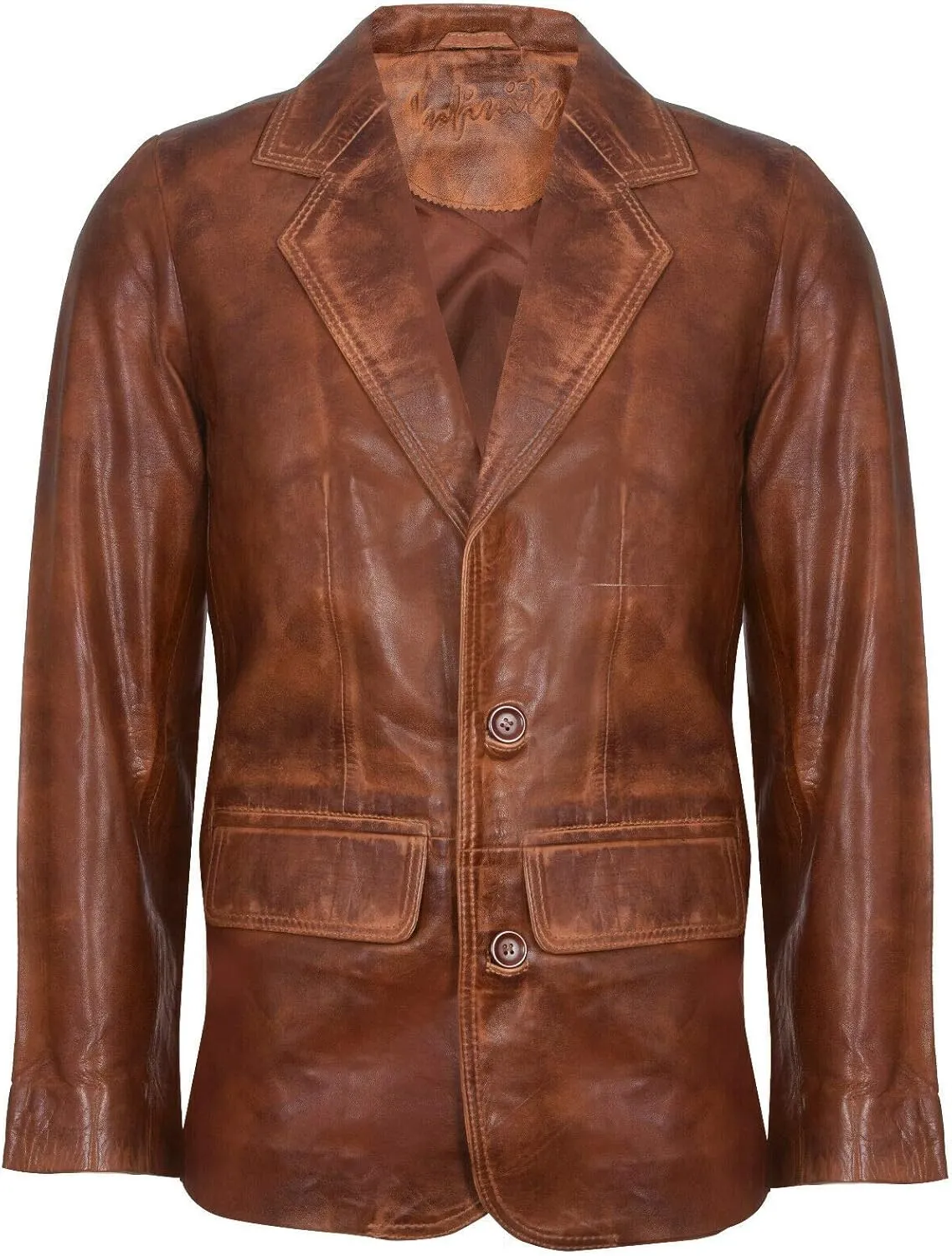 Men's Tan Genuine Leather Blazer Soft Real Italian Tailored Vintage Jacket Coat