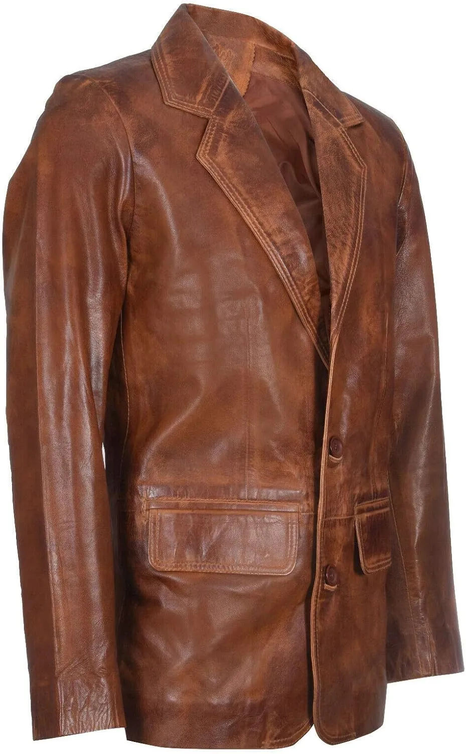 Men's Tan Genuine Leather Blazer Soft Real Italian Tailored Vintage Jacket Coat