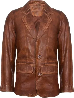 Men's Tan Genuine Leather Blazer Soft Real Italian Tailored Vintage Jacket Coat