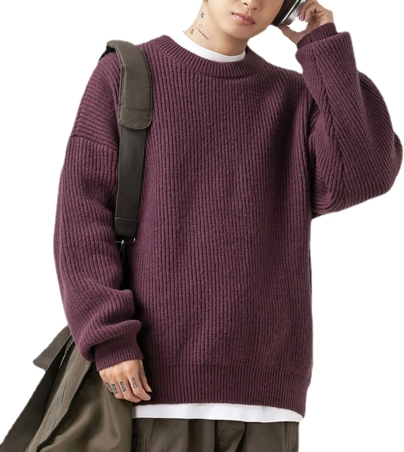 Men's Vintage Grandpa Aesthetic Sweaters Crewneck Knitted Sweatshirt Pullovers Y2K Grunge Clothing Korean Streetwear