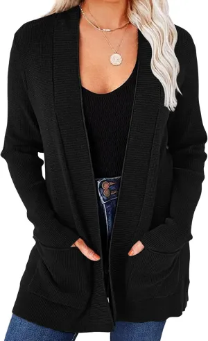 MEROKEETY Women's 2025 Fall Open Front Waffle Knit Cardigan Long Sleeve Cozy Knit Sweaters with Pockets
