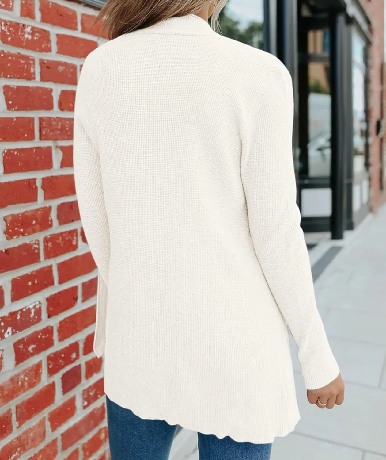 MEROKEETY Women's 2025 Fall Open Front Waffle Knit Cardigan Long Sleeve Cozy Knit Sweaters with Pockets