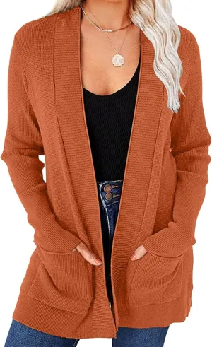 MEROKEETY Women's 2025 Fall Open Front Waffle Knit Cardigan Long Sleeve Cozy Knit Sweaters with Pockets