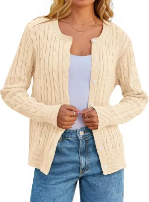 MEROKEETY Women's Cable Knit Open Front Cardigan Sweaters Fall Long Sleeve Button Down Soft Outwear