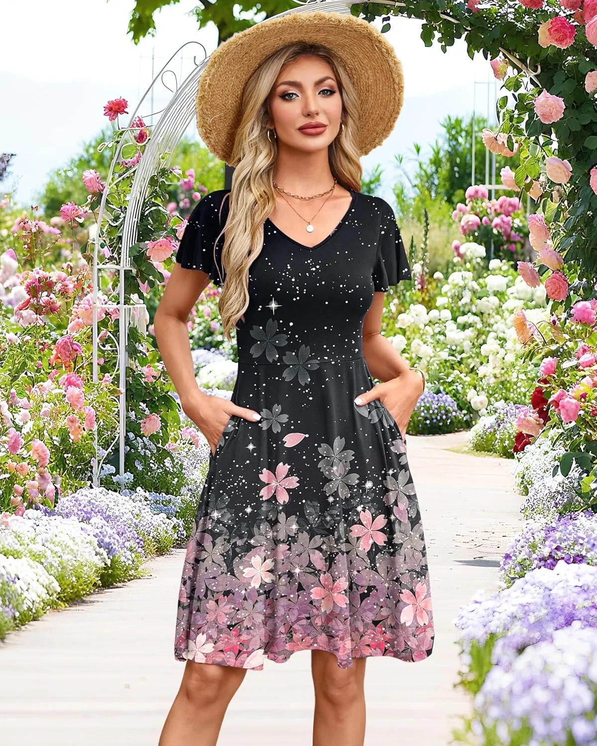 MOLERANI Women's Summer Dresses 2025 - Casual A-Line Sundress with Short Sleeves Floral Print for Beach Vacation S-3XL