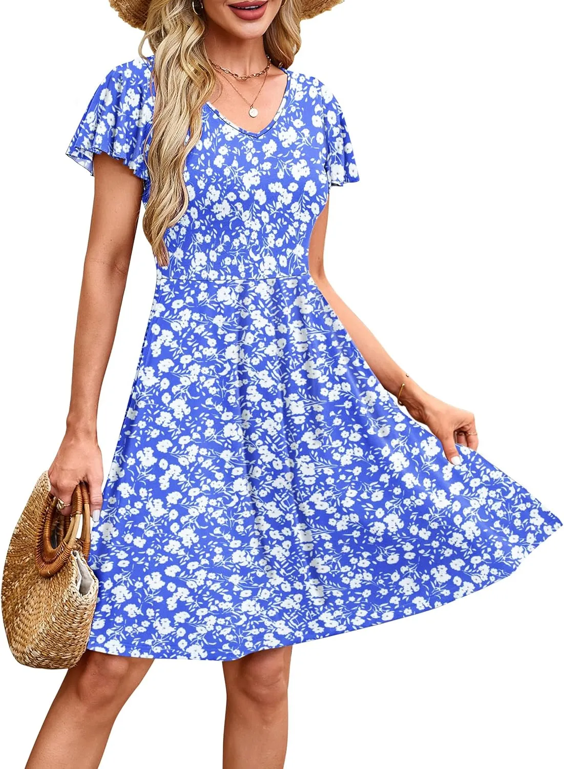 MOLERANI Women's Summer Dresses 2025 - Casual A-Line Sundress with Short Sleeves Floral Print for Beach Vacation S-3XL