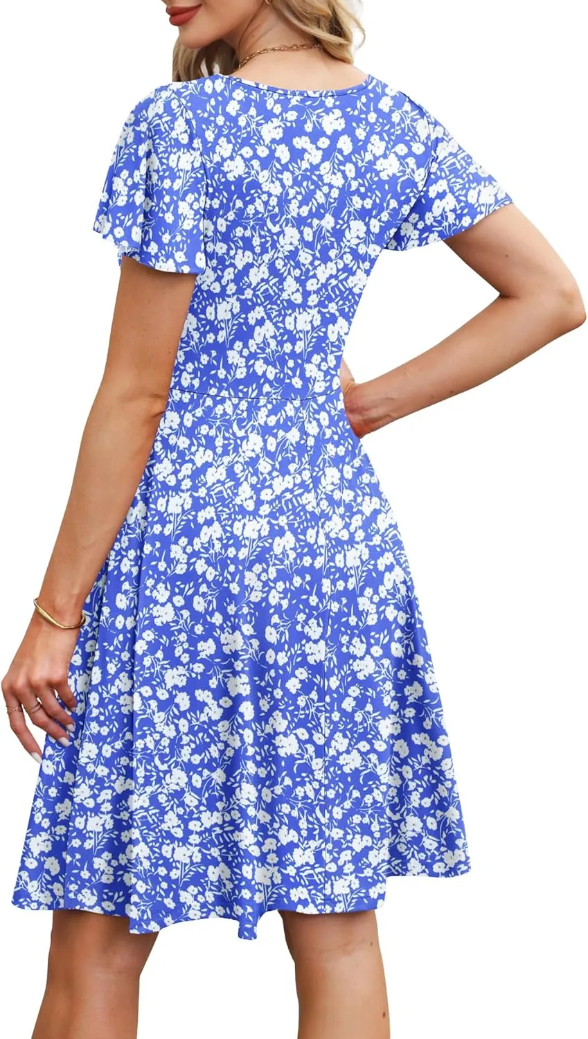 MOLERANI Women's Summer Dresses 2025 - Casual A-Line Sundress with Short Sleeves Floral Print for Beach Vacation S-3XL