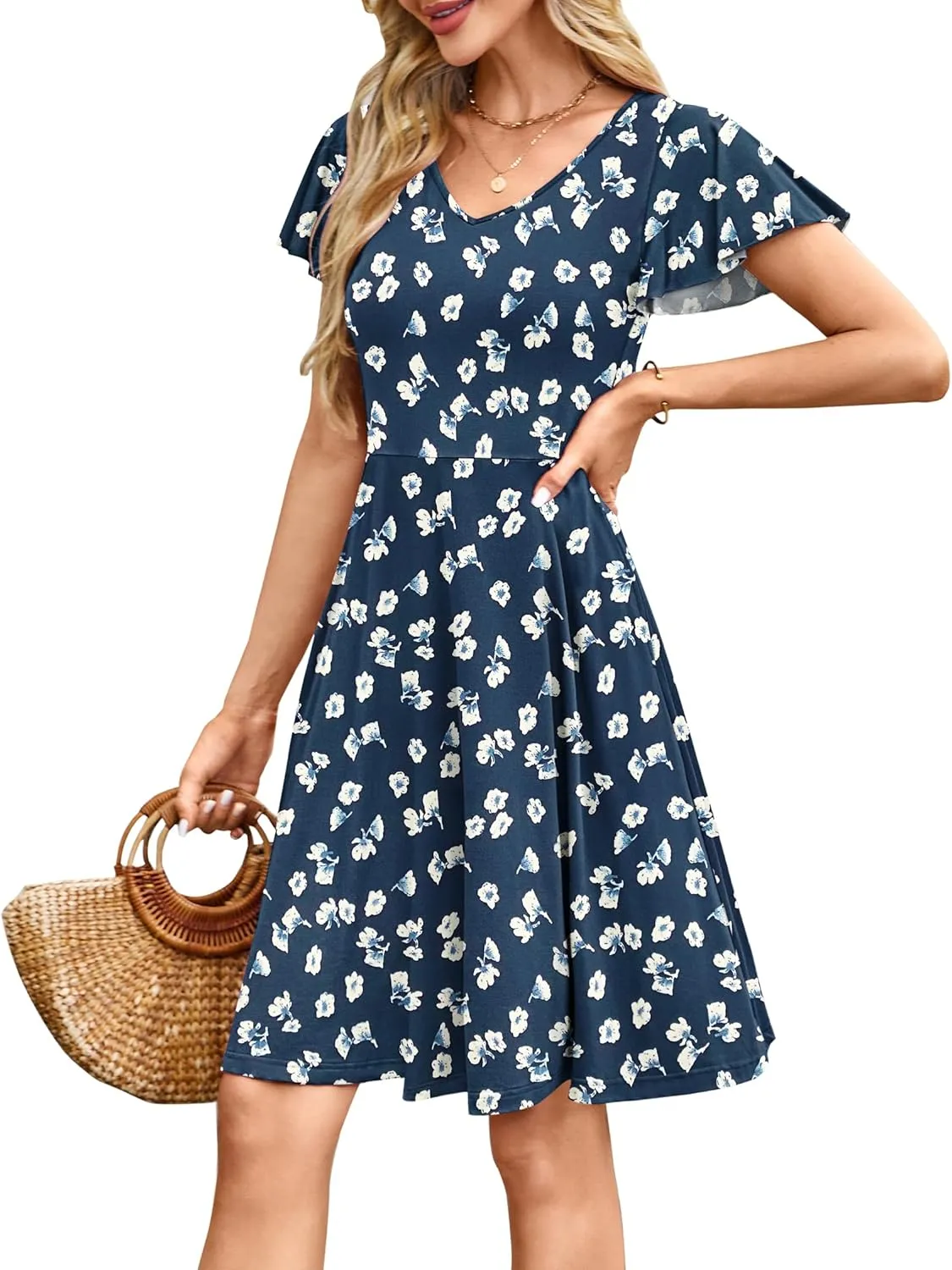 MOLERANI Women's Summer Dresses 2025 - Casual A-Line Sundress with Short Sleeves Floral Print for Beach Vacation S-3XL